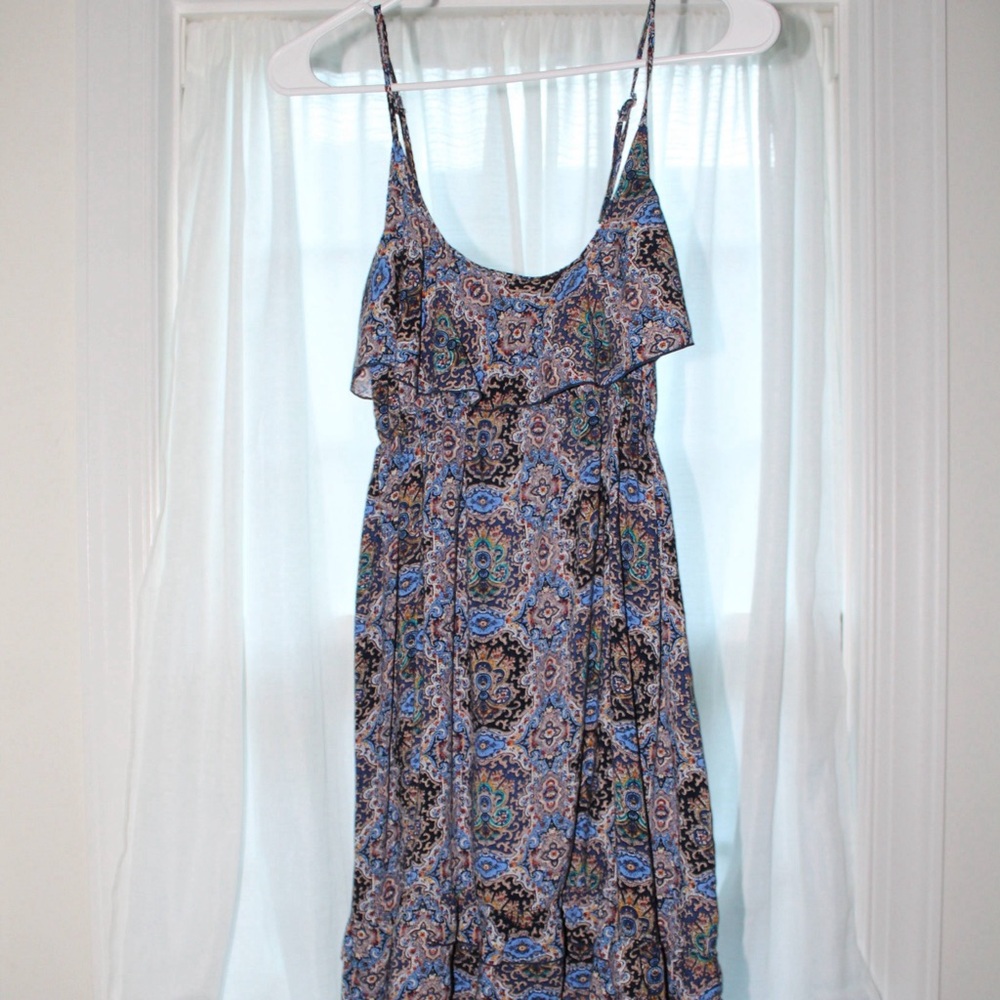 dark blue patterned sundress